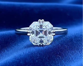 2.75 Ct Asscher Cut Moissanite Engagement Ring, Solitaire Ring in White Gold, Classic Vintage Inspired Proposal Ring, Bridal Wedding Ring