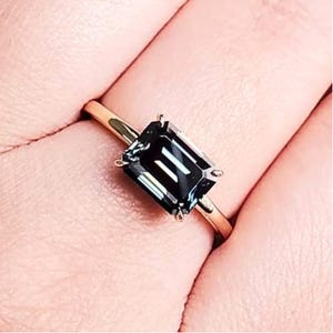 2 Ct Grey Moissanite Emerald Cut Ring - 14K Yellow Gold Solitaire