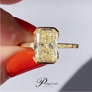 5 Carat Radiant Cut Yellow Moissanite Solitaire Engagement Ring in Gold, Bezel Set Minimalist Ring, Anniversary or Proposal Ring For Her