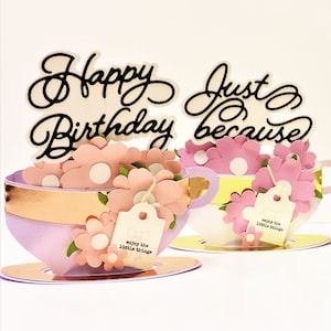 Tarjeta de taza de té personalizada para ella, tarjeta de cumpleaños especial, tarjeta simplemente porque sí