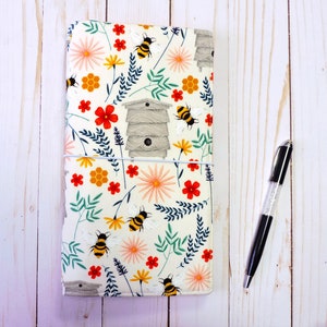 Bee Floral Fabric Standard Midori Traveler&#39;s Notebook, Vegan Fauxdori TN and Moleskin Notebook Cover