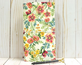 Midori floral country standard, fauxdori botanique blanc, couverture pour carnet de voyage