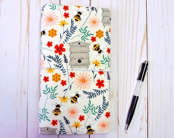 Bee Floral Fabric Standard Midori Traveler's Notebook, Vegan Fauxdori TN and Moleskin Notebook Cover