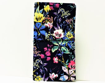 Couverture de carnet de voyage en tissu floral bleu marine : Fauxdori végétalien