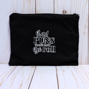 Bolsa con cierre de cremallera Eye Pun, bolsa de cosméticos negra y gris, bolsa con cierre de cremallera con temática de optometrista, bolsa con cierre de cremallera con malos juegos de palabras sobre los ojos Así es como se ponen los ojos en blanco
