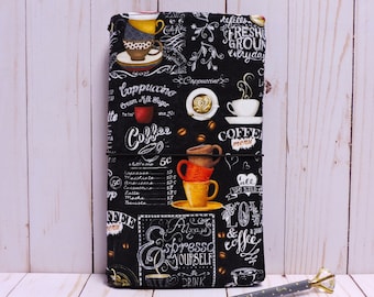 Coffee Time Fabric Traveler's Notebook Cover: Standard A5 A6 B6