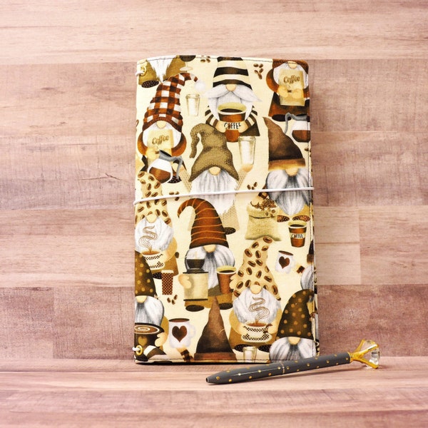 Gnome Coffee Fabric Midori Cover Standard Traveler's Notebook, Gnome Fauxdori A5 A6 B6 and Moleskin Notebook Cover