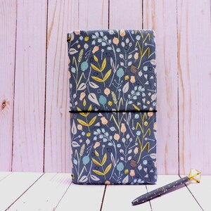 Blue Floral Fabric Traveler's Notebook Cover: A5 A6 B6 Standard Vegan Fauxdori