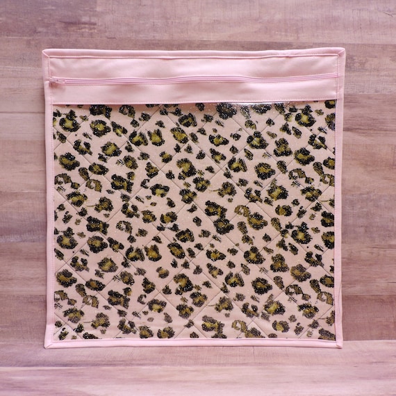 Leopard Project Pouch: Pink Glitter Vinyl Front Bag (14x14)