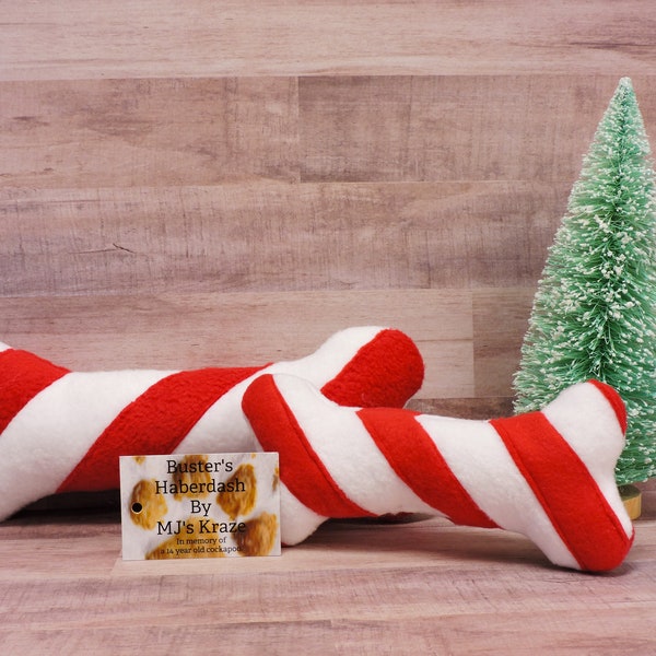 Christmas Dog Bone Fleece Candy Cane Bone, Durable Dog Toy With or Without Squeaker