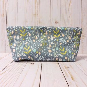 Blue Floral Zippered Pouch, Floral Pencil Bag, Blue Meadow Cotton Cosmetic Bag, Planner Pouch, Toiletry Bag
