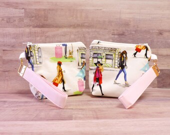 Cartera de muñeca Rongrong, estilo damasco, llavero para niñas de la ciudad de Nueva York, monedero con manos libres, oro rosa