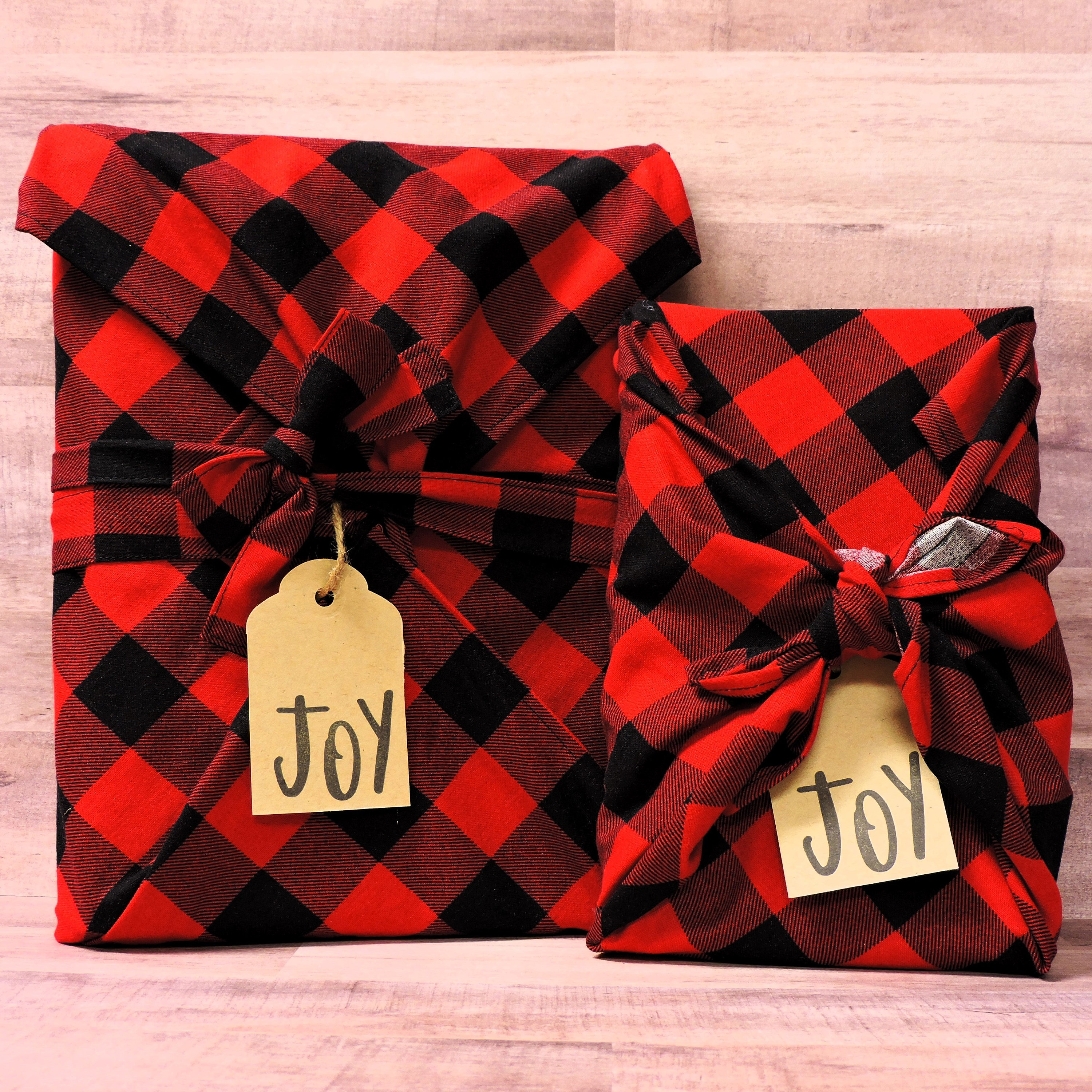 Reusable Fabric Gift Wrapping, Red and Black Vintage Style Print With Red  Ribbons 