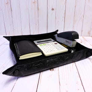 Embossed Vinyl Collapsible Tray: Desk & Vanity Organizer (9x9x2)