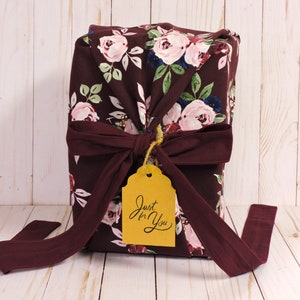 Carta da regalo rosa, carta da regalo riutilizzabile Furoshiki bordeaux, carta da regalo in tessuto rosa