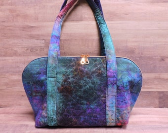 Monedero grunge acolchado, bolso de hombro de tela, bolso con cremallera de algodón índigo