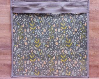 Floral Project Pouch: Glitter Vinyl Window, Scrapbooking Kit Bag (14x14)