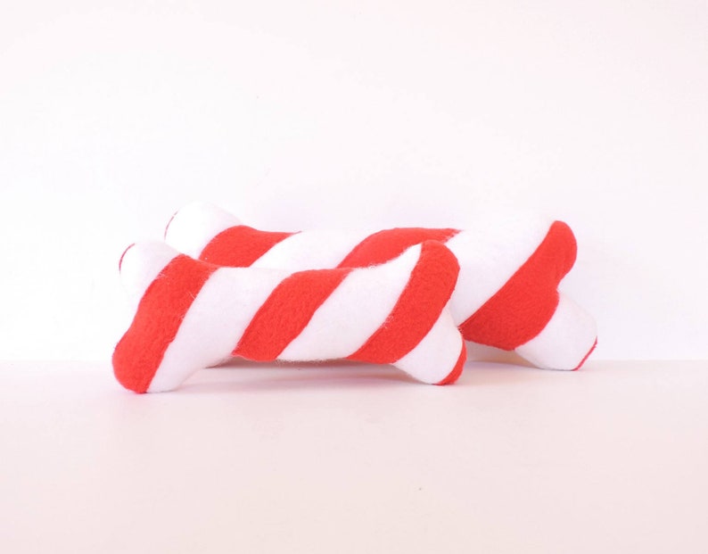 Fleece Candy Cane Stripe Dog Bone Toy With or Without Squeaker Etsy