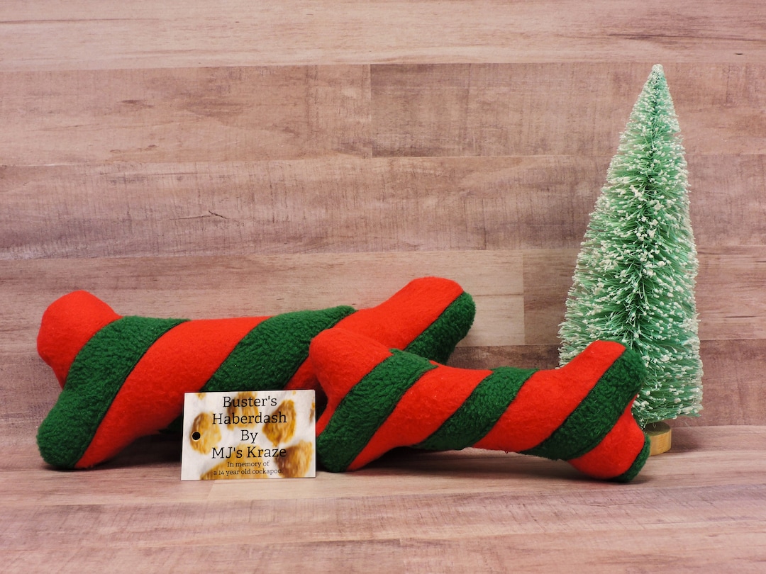 Fleece Candy Cane Dog Bone Toy With or Without Squeaker Small or Large Christmas Plush Dog Toy