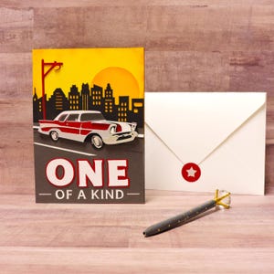 Cartão de aniversário personalizado de carro clássico para ele, cartão de dia dos pais, cartão de felicitações de carro vermelho para entusiastas de automóveis,