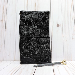 Funda para cuaderno de viaje Midori con relieve de vinilo negro, funda de piel sintética estándar marrón de Pocketdori, funda Moleskine Midori, tamaño A5, A6, B6