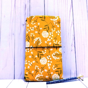 Mustard Floral Fabric Traveler's Notebook Cover: A5 A6 B6 Standard