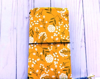 Mustard Floral Fabric Traveler's Notebook Cover: A5 A6 B6 Standard