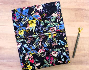 Navy Floral Composition Notebook Cover: Patchwork Wildflower Fabric