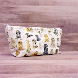 Pochette zippée à imprimé chien : trousse à cosmétiques en coton, sac de voyage pour chiot