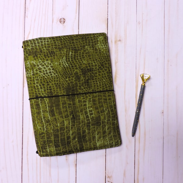 Green Fabric Midori Traveler's Notebook, Vegan Fauxdori A5 TN Moleskin Notebook Cover, Hobonichi Cover