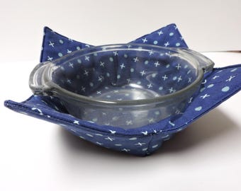 Navy Bowl Cozy: Reversible Cotton Soup Bowl Holder
