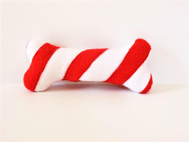 Fleece Candy Cane Stripe Dog Bone Toy With or Without Squeaker Etsy