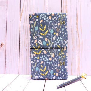 Blue Floral Standard Fabric Midori Traveler&#39;s Notebook, Vegan Fauxdori A5 A6 or B6 TN and Moleskin Notebook Cover