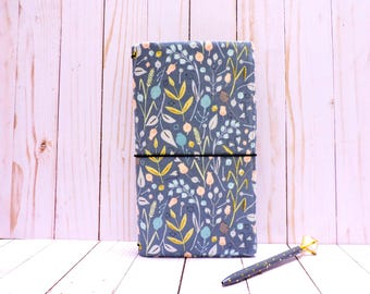 Blue Floral Fabric Traveler&#39;s Notebook Cover: A5 A6 B6 Standard Vegan Fauxdori