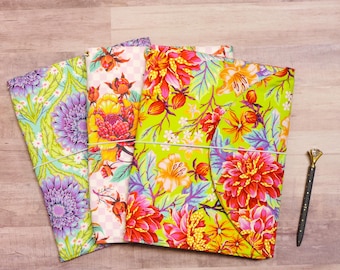 Floral Fabric Composition Notebook Cover: Teal Dahlia, Pen Pockets