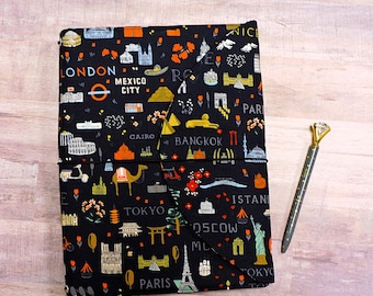 World Travel Composition Notebook Cover: Cotton Cloth, College Ruled