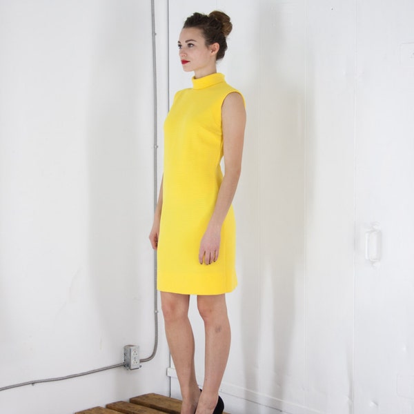 Fitted Yellow Dress / Sleeveless Mini Dress / Bright Retro Dress