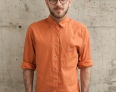 Orange Button Up Shirt / Long Sleeve Soft Shirt / Mens Fall Orange Button Up