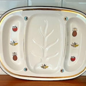 Georges Briard Platter White Enameled Gold Appetizer Meat Food Lrg Tray MCM VTG