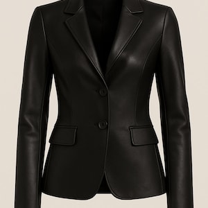 Zwarte leren damesblazer: slim-fit getailleerd jack