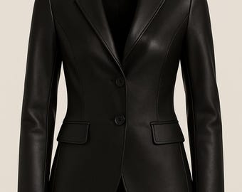 Women's Black Leather Blazer: Slim Fit Tailored Jacket