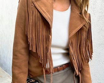 Handmade Suede Leather Fringe Western Jacket: Vintage Boho Cowgirl Style
