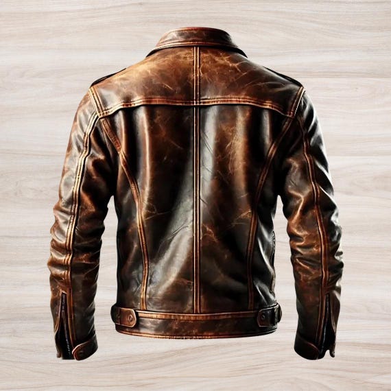 Men's Distressed Brown Leather Biker Jacket: Vintage Moto