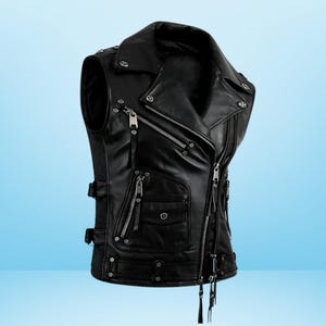 Men’s Vintage Biker Leather Vest – Distressed Brown Brando Motorcycle Cowhide Vest – Handmade Genuine Leather Jacket Vest