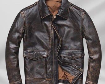 Vintage Distressed Leather Jacket Men | Handmade Brown Real Leather Coat