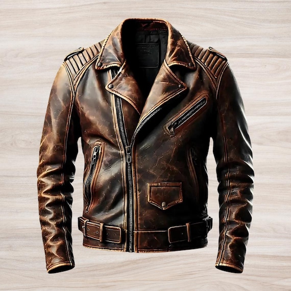 ジャケット・アウター Old Brown Leather Bikers Jacket DEGNER s-l1200.jpg