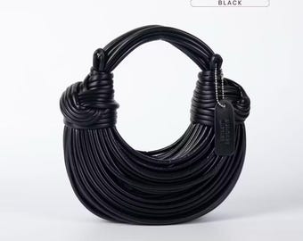 Sculptural Leather Twist Bag: Woven Circular Design Sling Bag