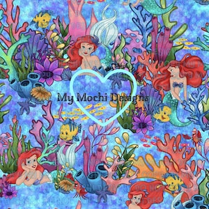 Little Mermaid Ariel Aqua Sea Digital Seamless Pattern 300 DPI Commercial Designs