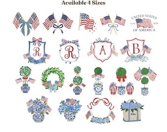 Conjunto 19 de diseños de bordado de EE. UU., diseño de bordado de la bandera estadounidense, diseño de bordado de bandera patriótica, 4 de julio, bordado de osito de peluche
