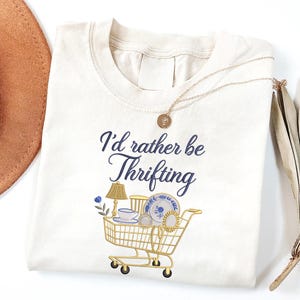 I’d Rather Be Thrifting Embroidery Design, Blue And Gold Vintage Embroidery File, Thrift Aesthetic Digital File, Instant Download, 4 Size image 2